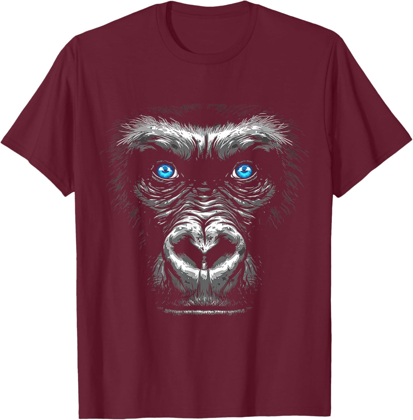 Gorilla Drawing Portrait Animal Blue Eyes Graphic Monkey T-Shirt - T-Shirt | Maroon