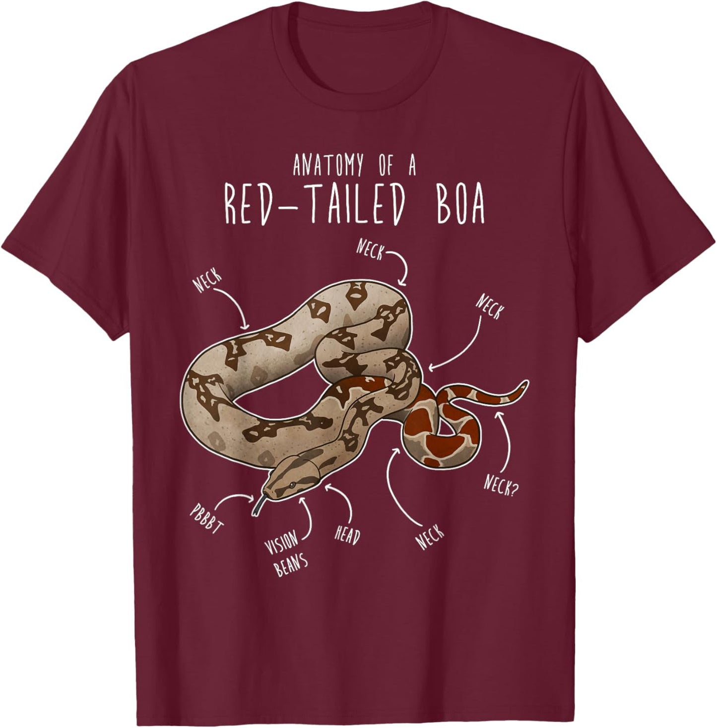 Red-Tailed Boa Snake Anatomy, Funny Cute Pet Reptile Mom Dad T-Shirt - T-Shirt | Maroon