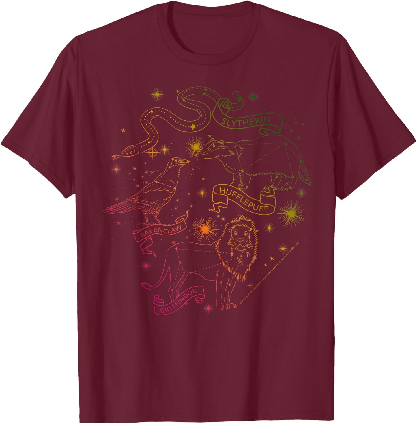 Harry Potter Hogwarts Rainbow Line Art T-Shirt - T-Shirt | Maroon