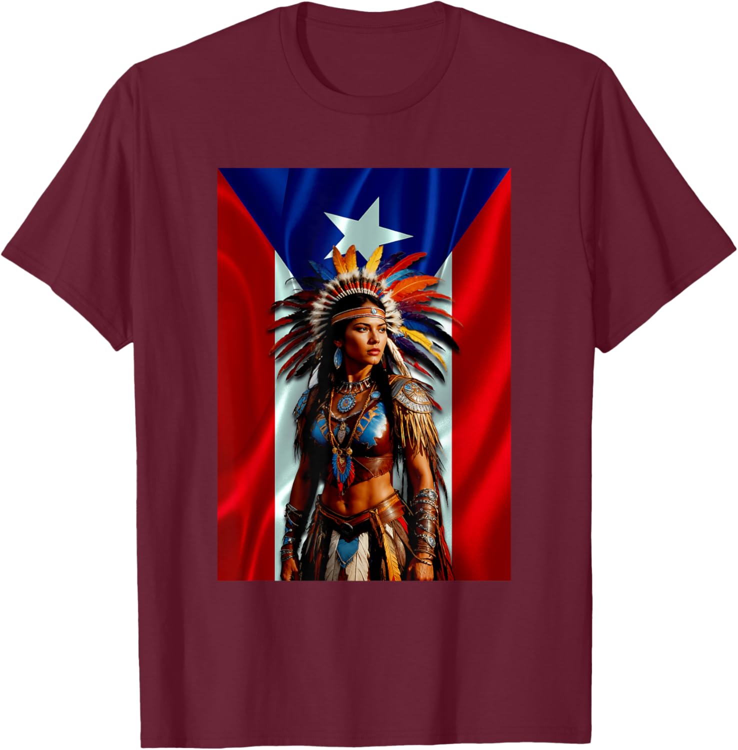 Boricua Taino Woman Puerto Rico Flag Hispanic Heritage Month T-Shirt - T-Shirt | Maroon