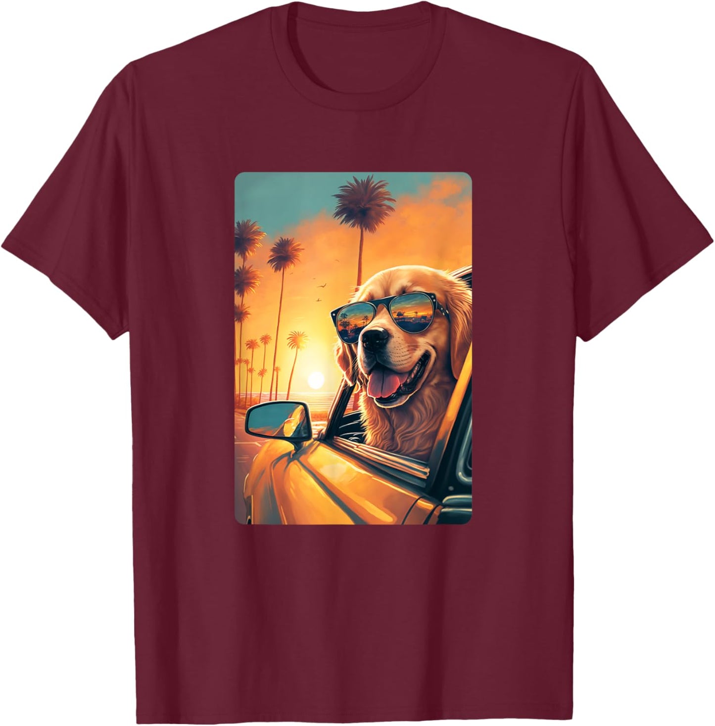 Golden Retriever Shirt Glasses Car Funny Golden Retriever T-Shirt - T-Shirt | Maroon