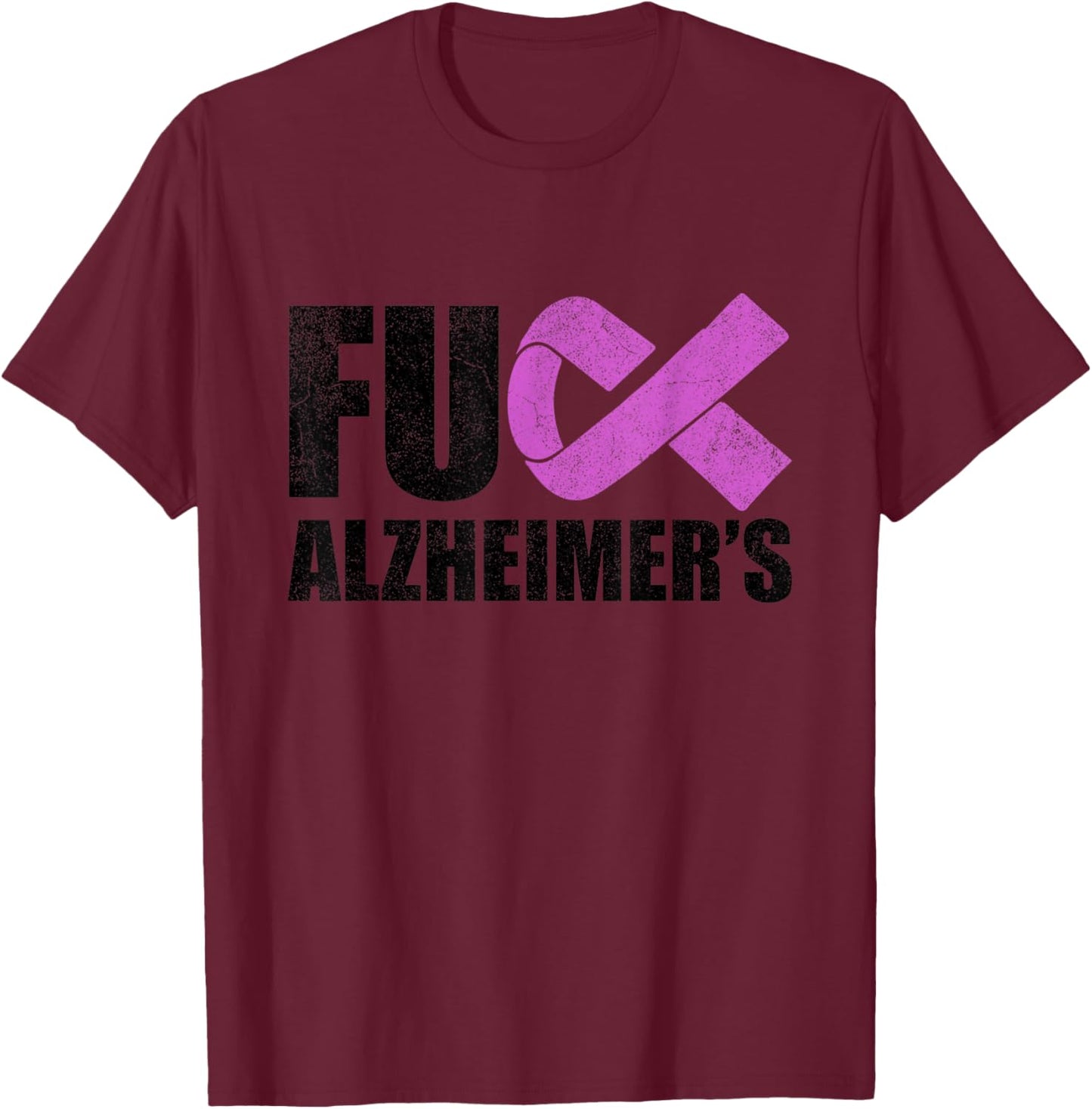 Vintage Ribbon Fuck Alzheimer’s Dementia Alzheimers Purple T-Shirt - T-Shirt | Maroon