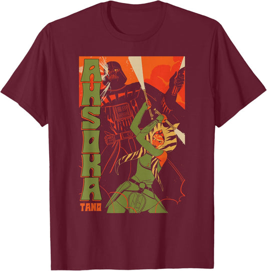 Star Wars Classic Ahsoka Tano & Darth Vader Vintage Poster T-Shirt - T-Shirt | Maroon