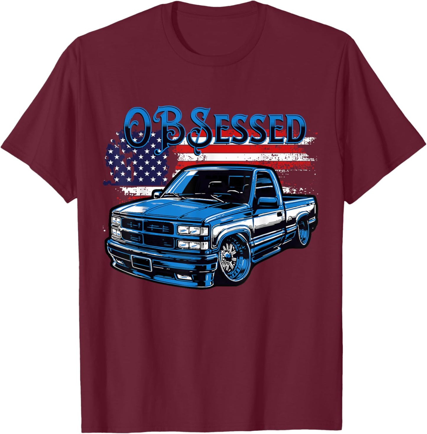 OBS Pickup Truck Slammed Old Body Style Custom Classic Truck T-Shirt - T-Shirt | Maroon