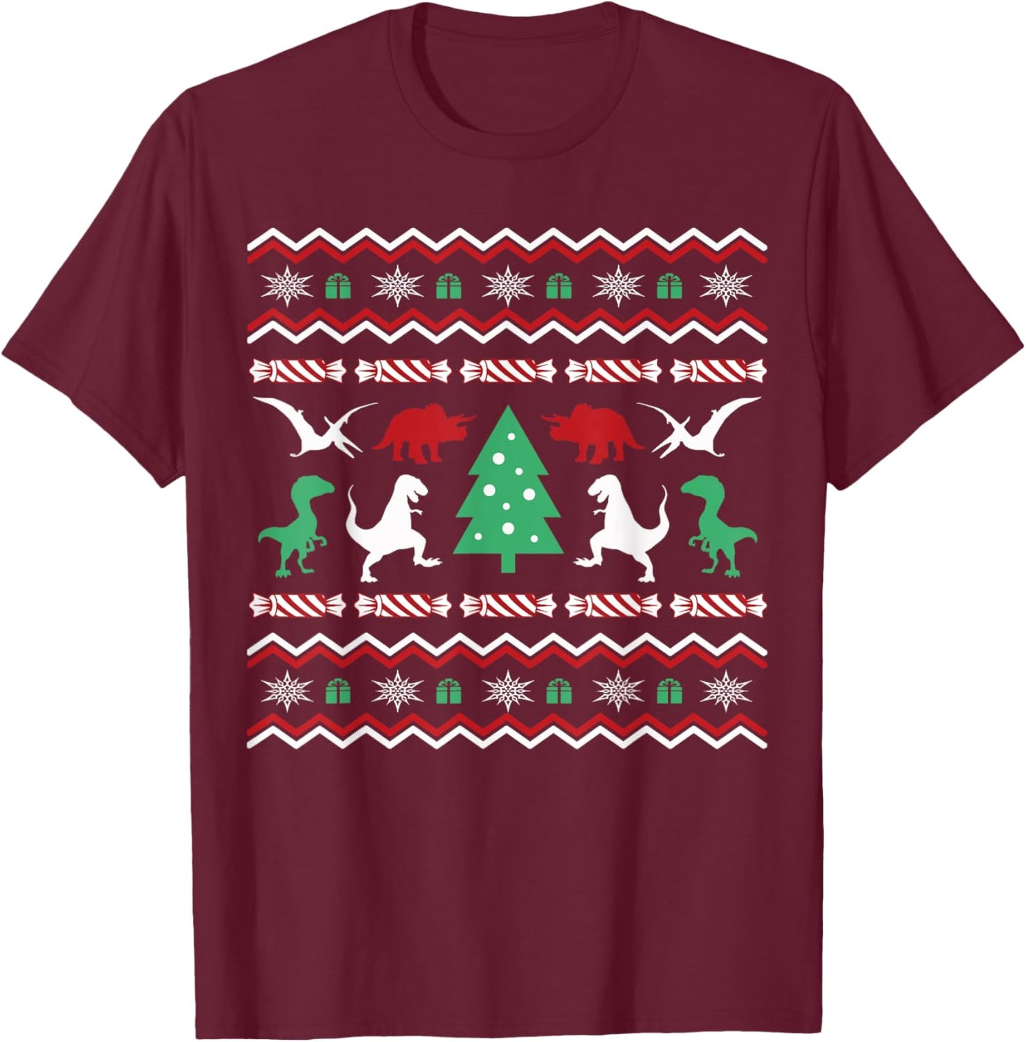 Trex Ugly Christmas Sweater Kid Dinosaur Lover Holiday Xmas T-Shirt - T-Shirt | Maroon