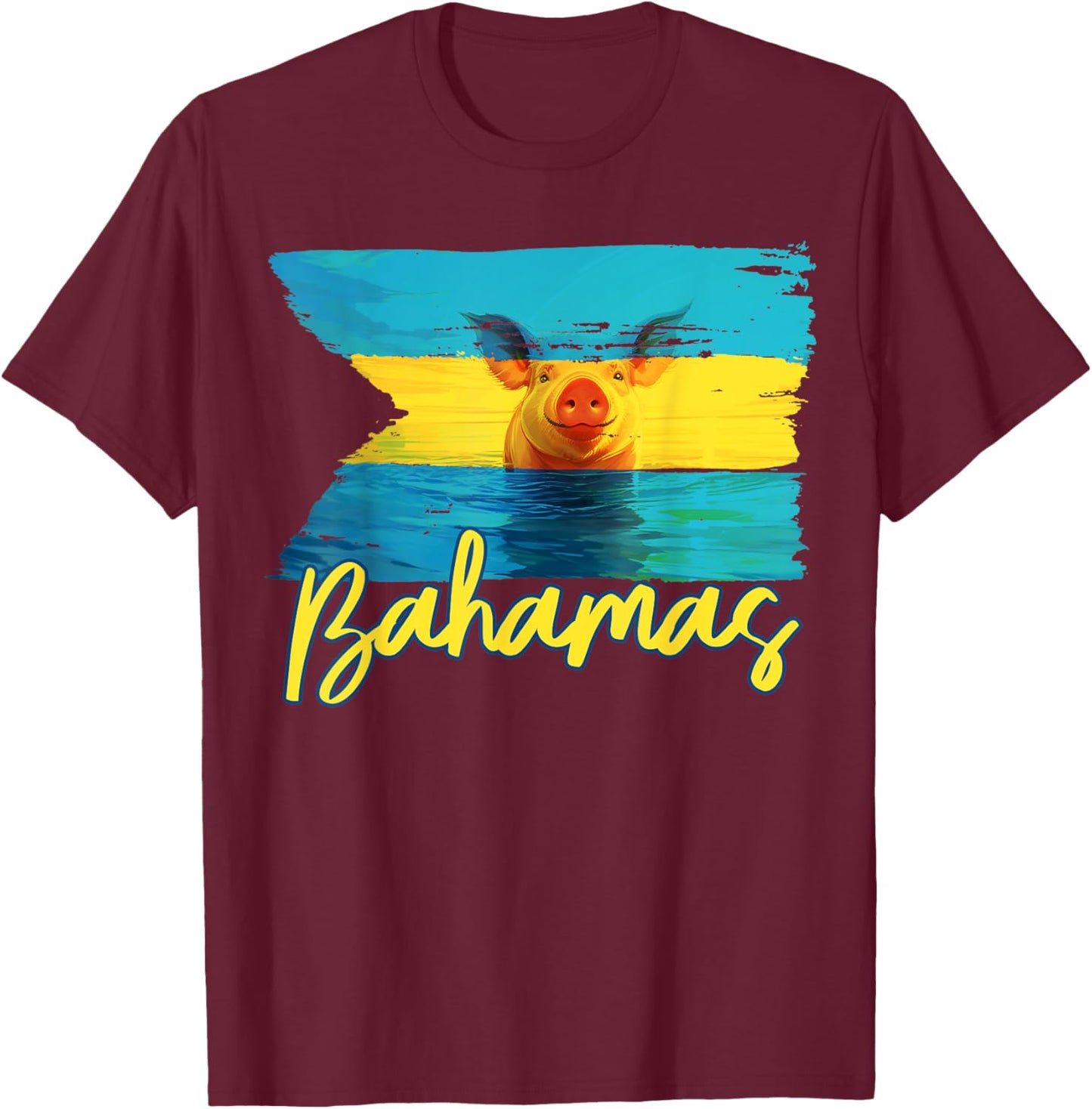 Bahamas Swimming Pig Flag Beach Caribbean Vacation Family T-Shirt - T-Shirt | Maroon