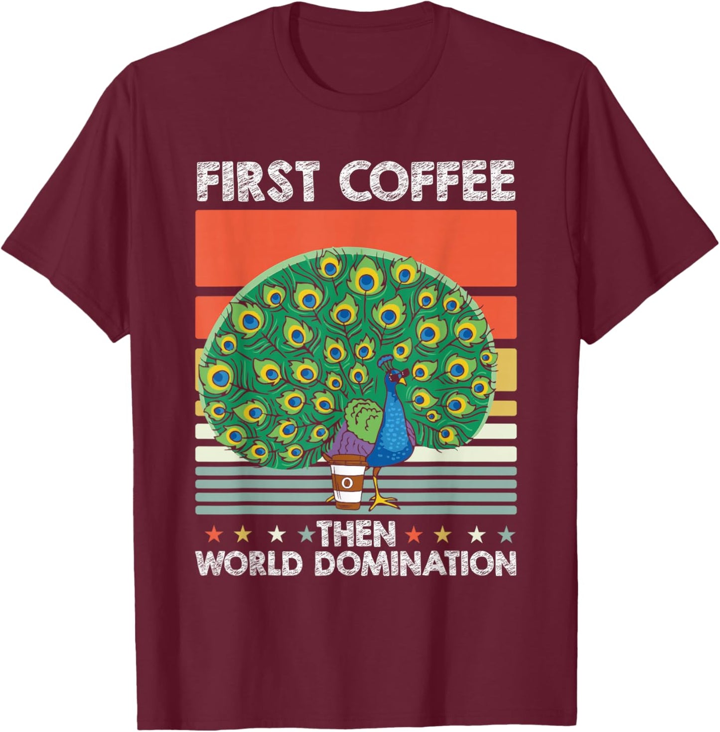 Retro Peafowl Coffee Ornithology - Wildlife Vintage Peacock T-Shirt - T-Shirt | Maroon