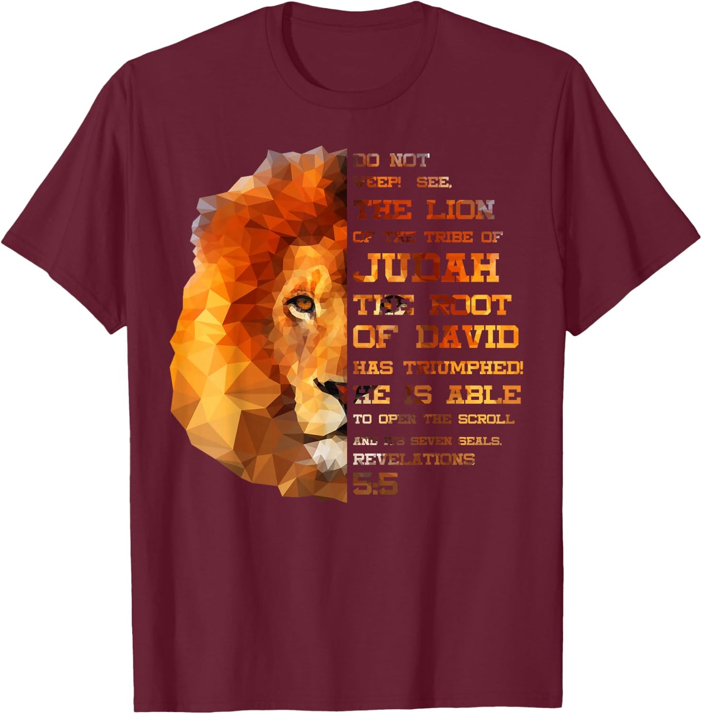 Lion Tribe of Judah Hebrew Christ Israelite Revelations 5:5 T-Shirt - T-Shirt | Maroon