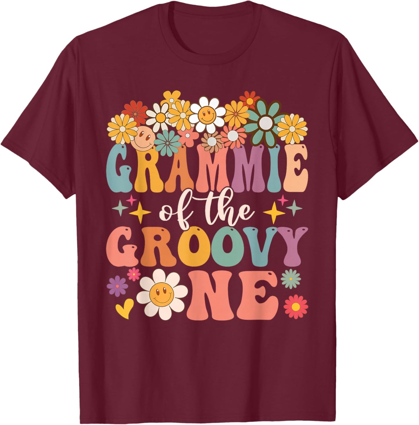 Retro Grammie of Groovy One Matching Family 1st Birthday T-Shirt - T-Shirt | Maroon