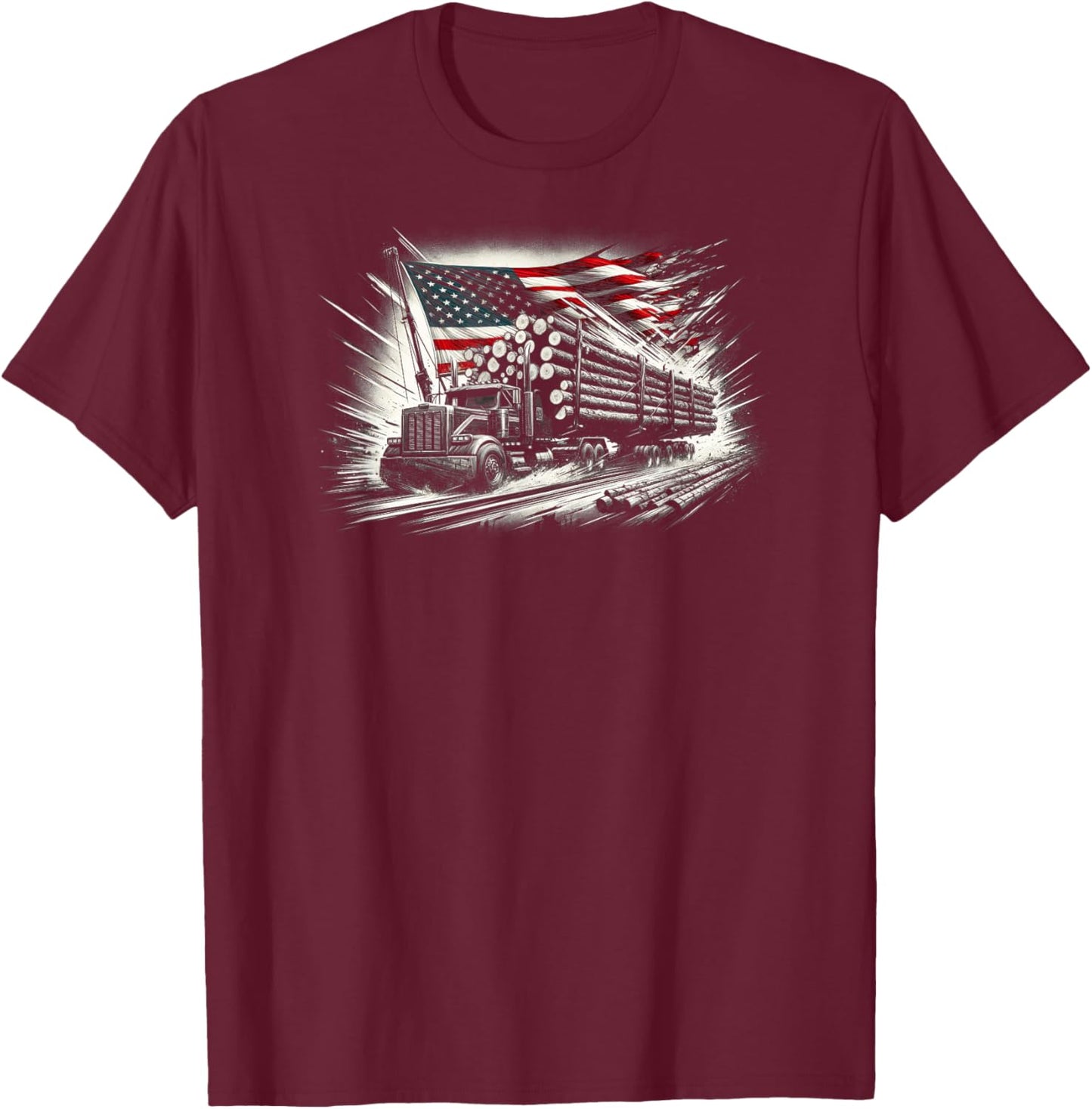 Vintage Logger with American Flag Logging/Carpenter T-Shirt - T-Shirt | Maroon