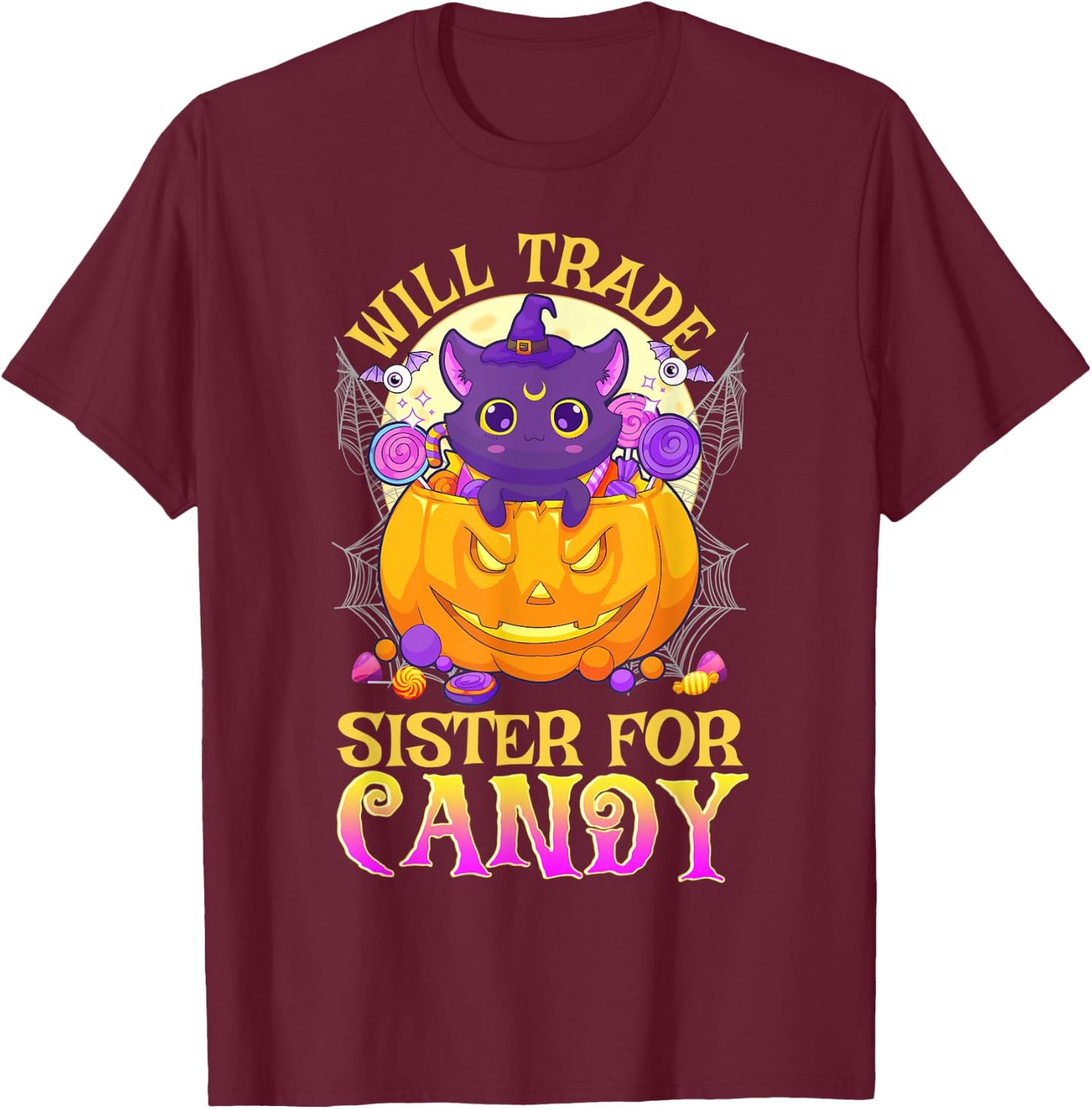 Will Trade Sister For Candy Cute Halloween T-Shirt - T-Shirt | Maroon