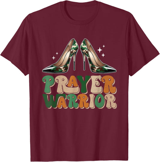 Camo Heels Prayer Warrior Faith God Christian Women T-Shirt - T-Shirt | Maroon