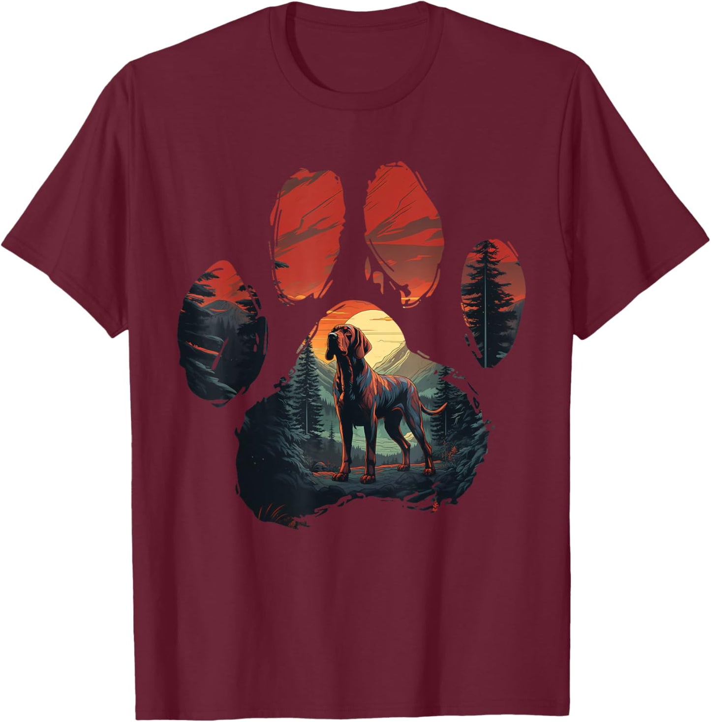 Redbone Coonhound Paw Mountain Design Dog Mom Dad T-Shirt - T-Shirt | Maroon