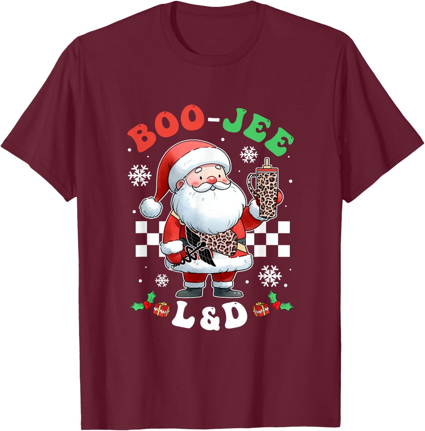 Groovy Bougie L&D Santa Christmas Matching Nurse Scrub Women T-Shirt - T-Shirt | Maroon