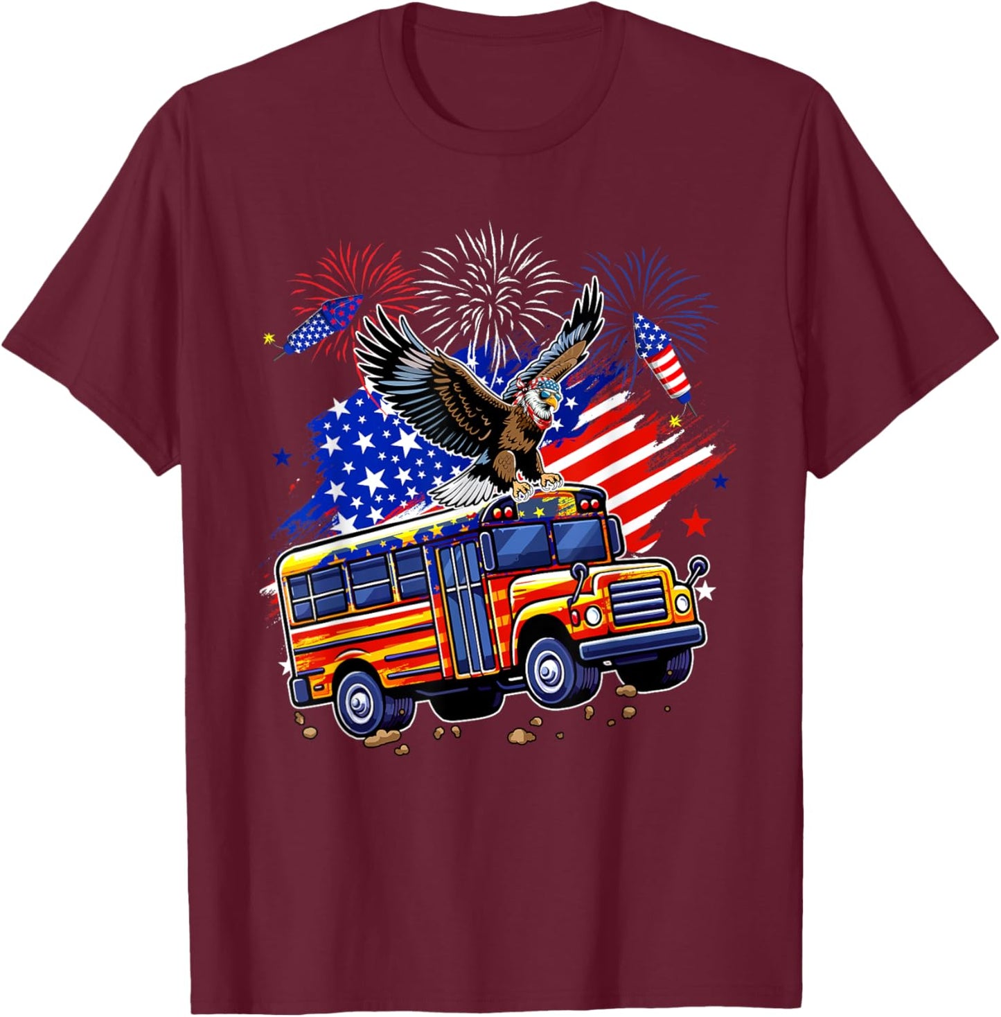 Eagle Sunglasses 4th July US Flag School Bus Driver Lover T-Shirt - T-Shirt | Maroon