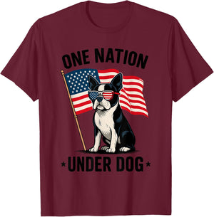 One Nation Under Dog Funny Patriotic Boston Terrier Lover Women Kids T-Shirt - T-Shirt | Maroon