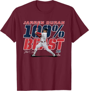 100% Beast Jarren Duran Boston MLBPA T-Shirt - T-Shirt | Maroon