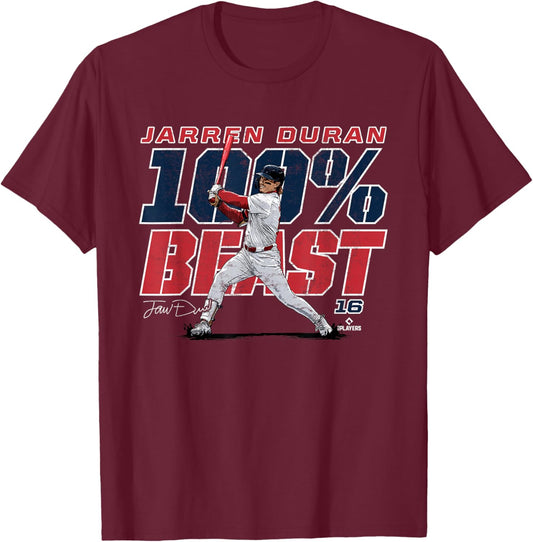 100% Beast Jarren Duran Boston MLBPA T-Shirt - T-Shirt | Maroon
