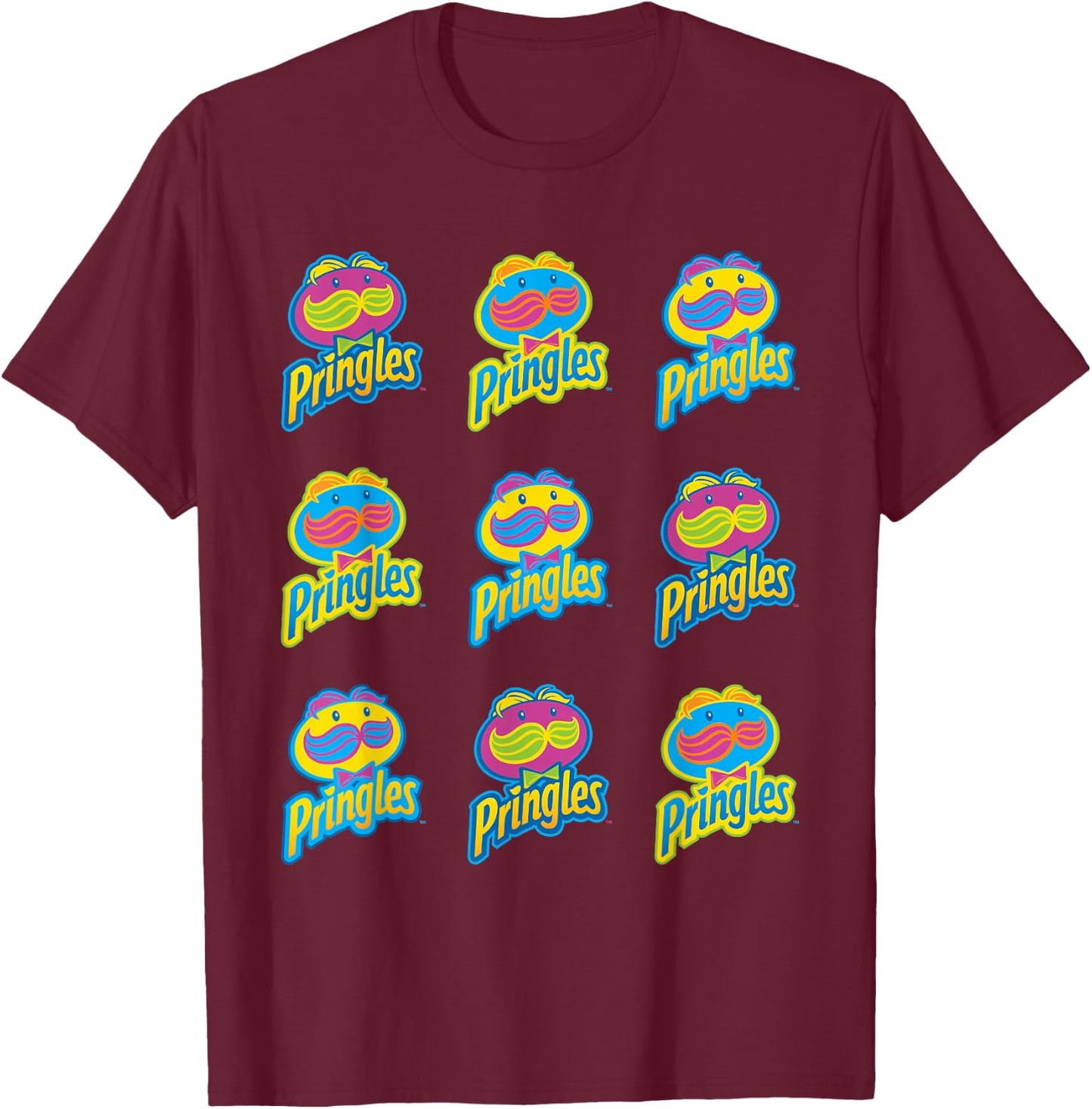 Pringle's Neon Logo Pattern T Shirt T-Shirt - T-Shirt | Maroon