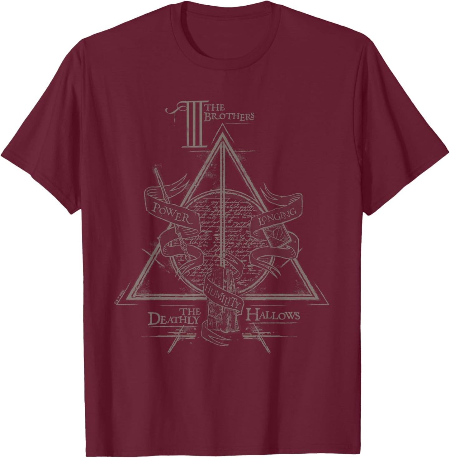 Harry Potter Black Three Brothers Deathly Hallows , , Small, Short Sleeve, Cotton 100% T-Shirt - T-Shirt | Maroon