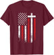 American Flag Cross Christmas Patriotic Religious Christian T-Shirt - T-Shirt | Maroon
