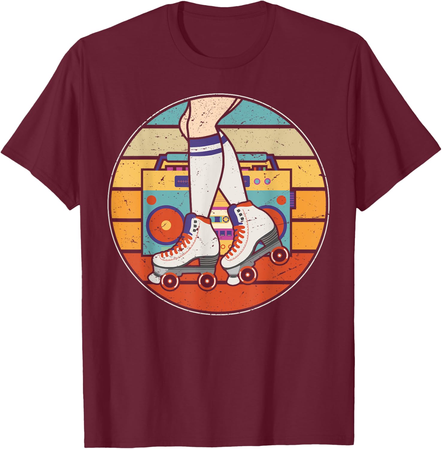 Roller Girl Skate Radio Skating Disco Retro 70s/80s T-Shirt - T-Shirt | Maroon