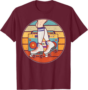 Roller Girl Skate Radio Skating Disco Retro 70s/80s T-Shirt - T-Shirt | Maroon