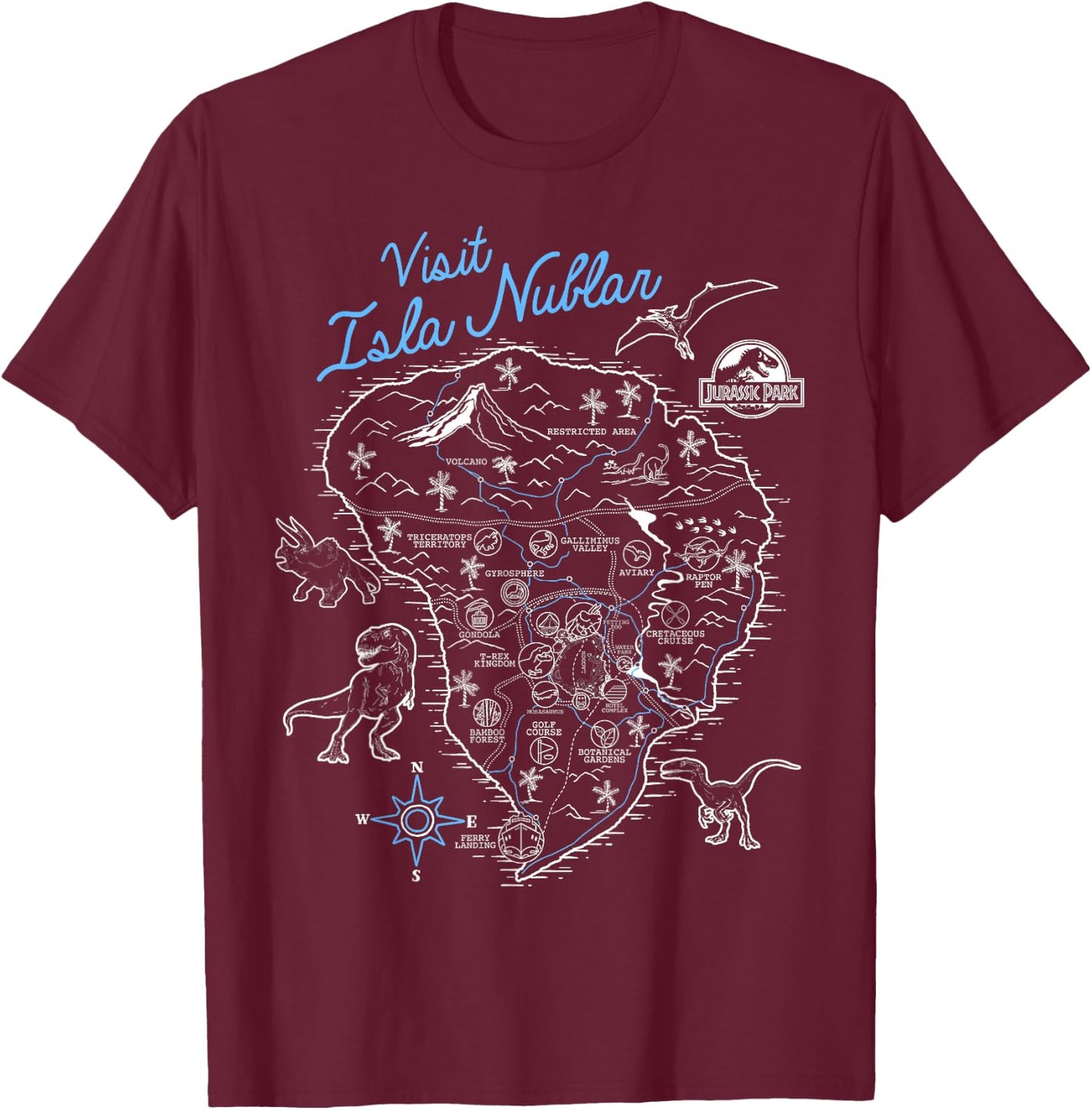 Jurassic Park Visit Isla Nublar Sketch Map Poster T-Shirt - T-Shirt | Maroon
