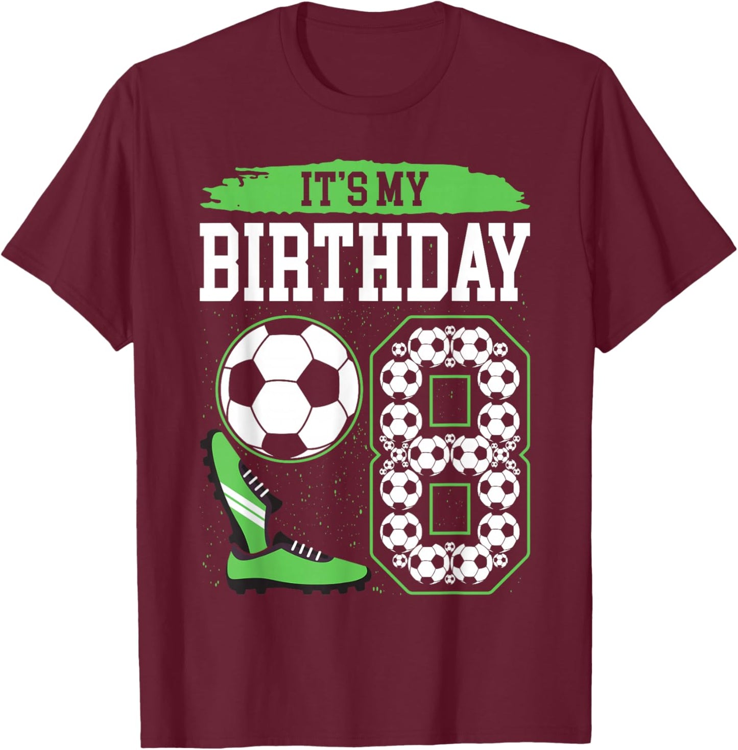 It's My 8th Soccer Birthday Party 8th Birthday Boy Soccer T-Shirt - T-Shirt | Maroon