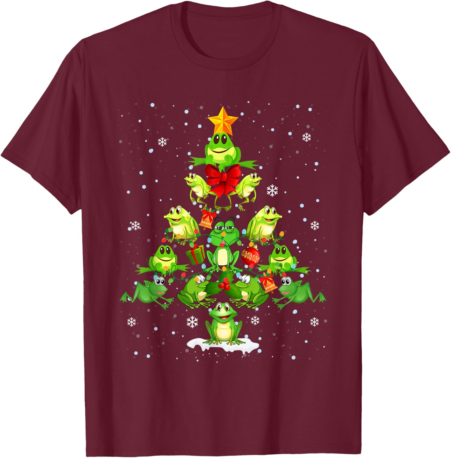 Cute Frog Christmas Tree Gift Decor Xmas Tree T-Shirt - T-Shirt | Maroon
