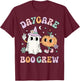 Daycare Boo Crew Groovy Halloween Floral Ghost Kid Teacher T-Shirt - T-Shirt | Maroon