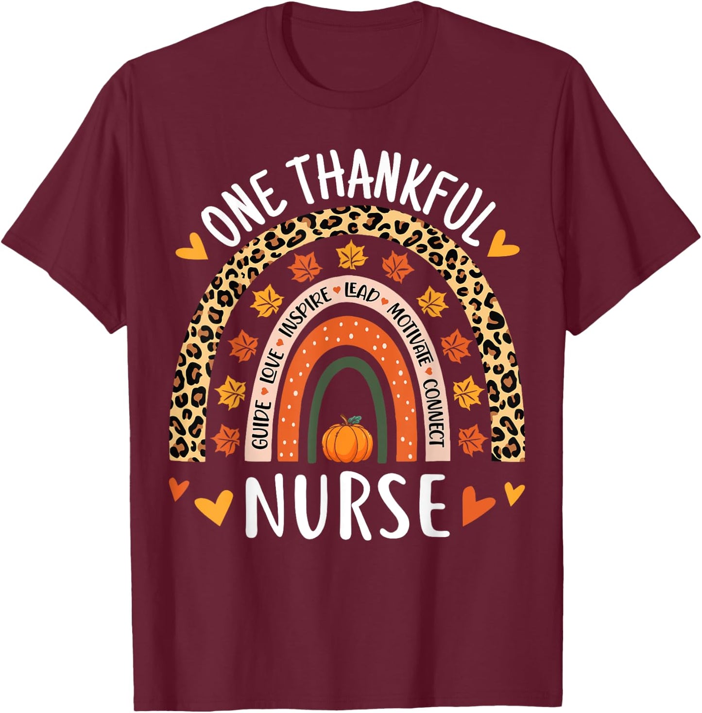 One Thankful Nurse Thanksgiving Rainbow Leopard Nursing T-Shirt - T-Shirt | Maroon