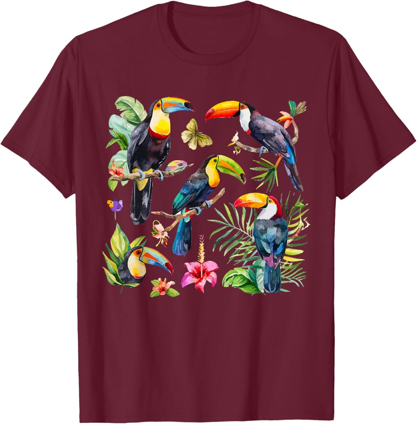 Toucan Watercolor T-Shirt - T-Shirt | Maroon
