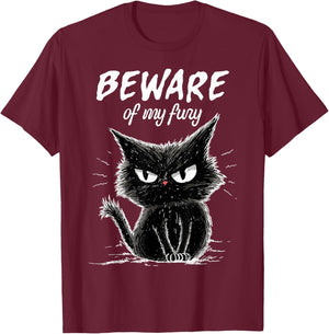 Beware of My Fury Cat Black Angry Kitten Wild Attitude T-Shirt - T-Shirt | Maroon