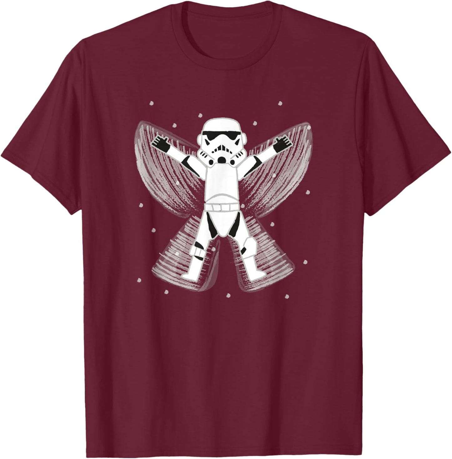 Star Wars Classic Christmas Cartoon Stormtrooper Snow Angel T-Shirt - T-Shirt | Maroon