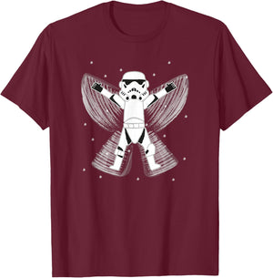 Star Wars Classic Christmas Cartoon Stormtrooper Snow Angel T-Shirt - T-Shirt | Maroon