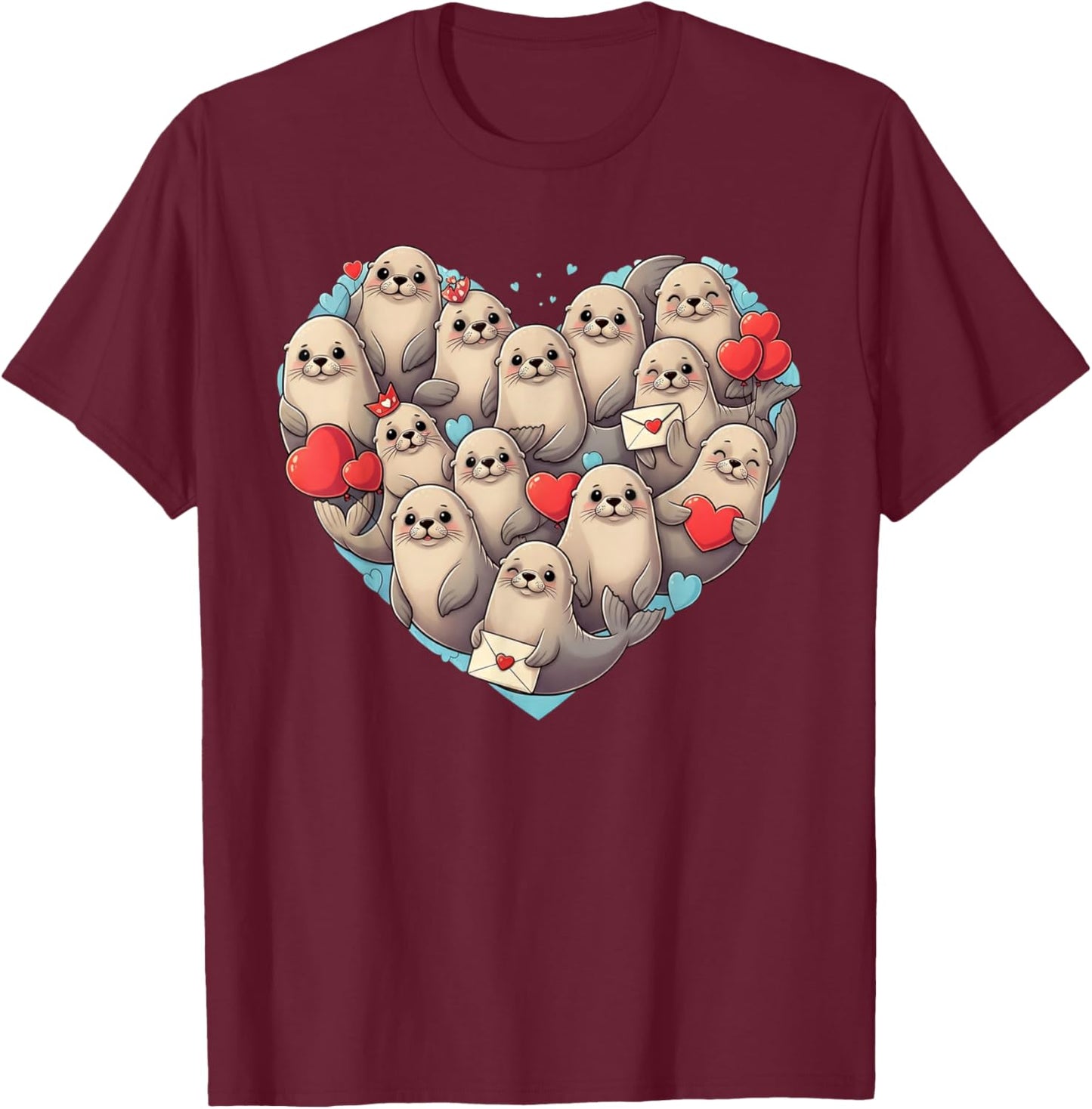 Funny Sea Lion Heart Valentine Sea Lion Kids T-Shirt - T-Shirt | Maroon
