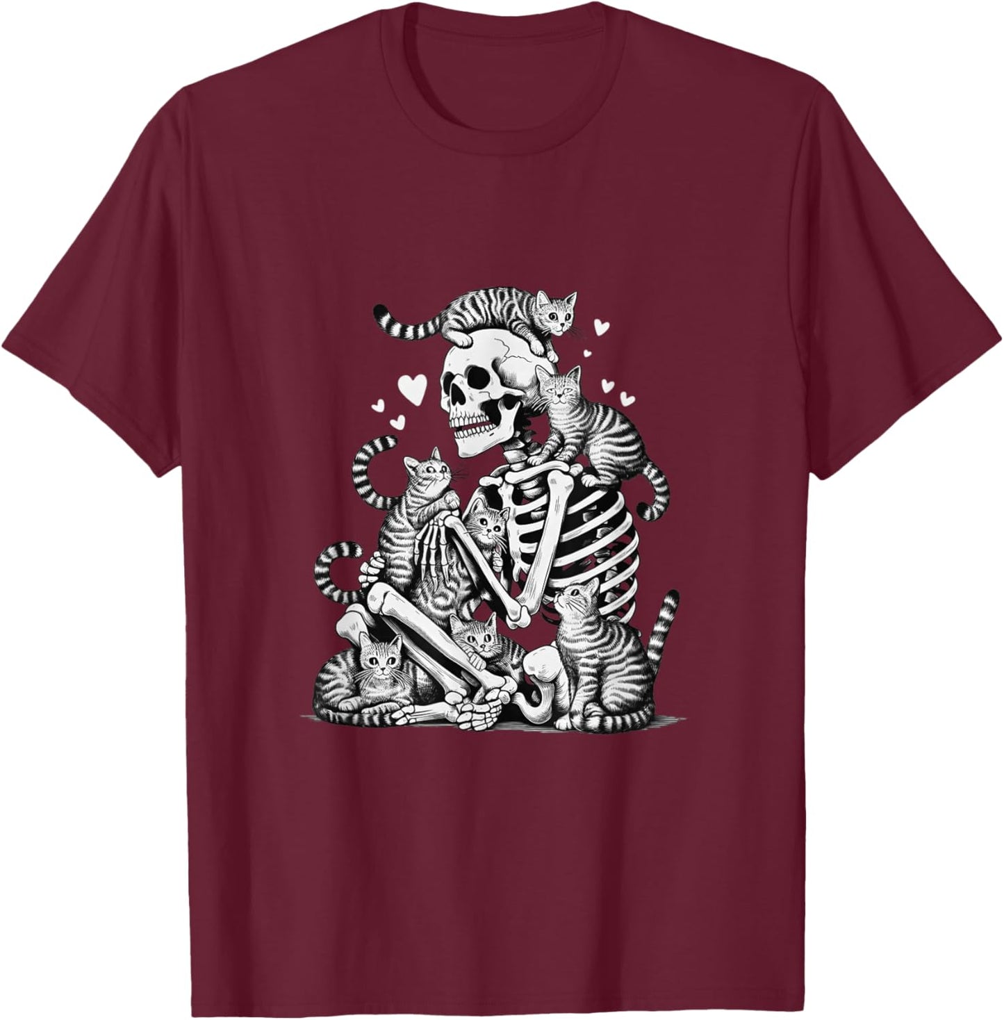 Skeleton Cat Skull Kitty Cute Halloween Men Women Kids Goth T-Shirt - T-Shirt | Maroon