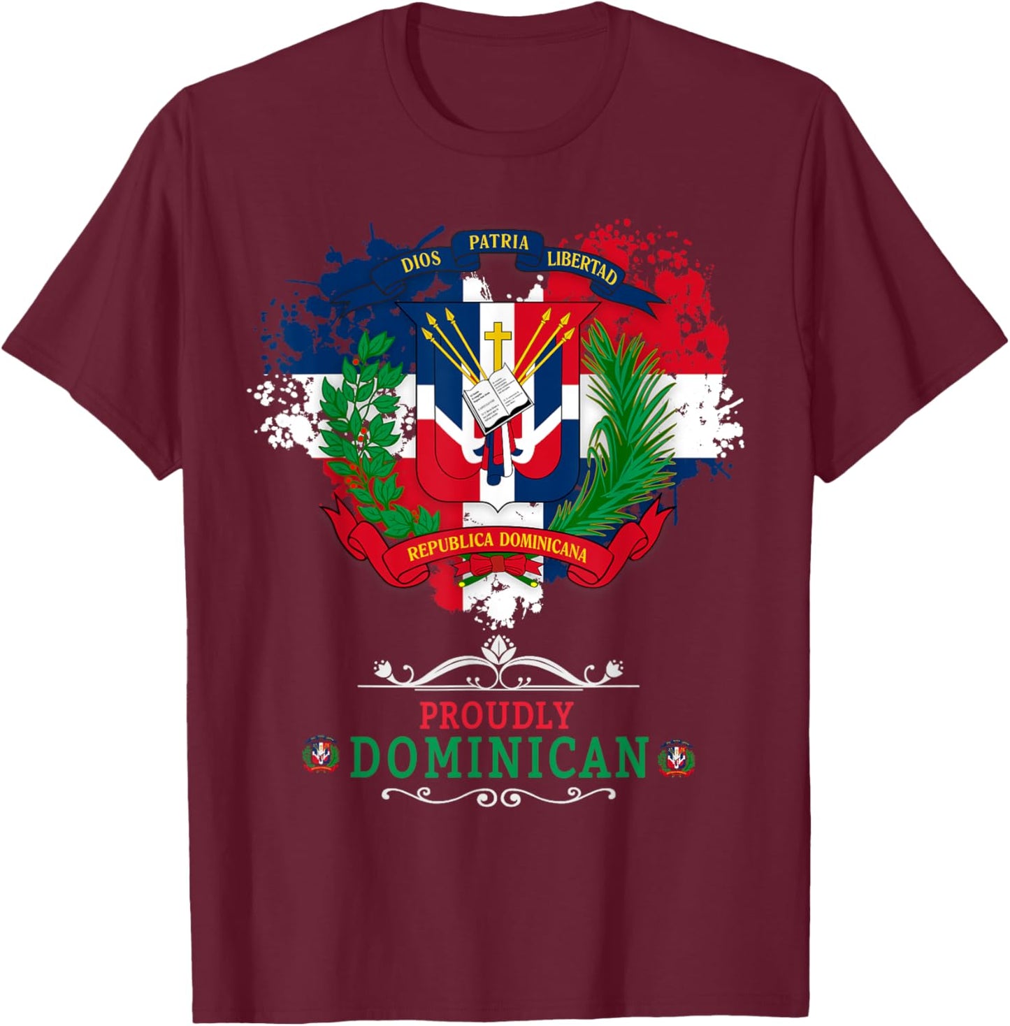 Coat of Arms Republica Dominicana For Kids & Dominican Flag T-Shirt - T-Shirt | Maroon
