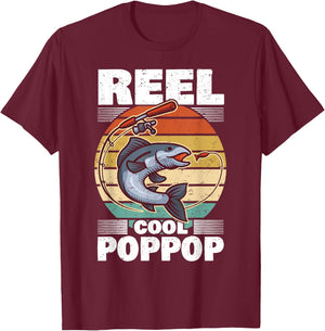 PopPop Father's Day Fish Angling Fishing Angler Reel T-Shirt - T-Shirt | Maroon