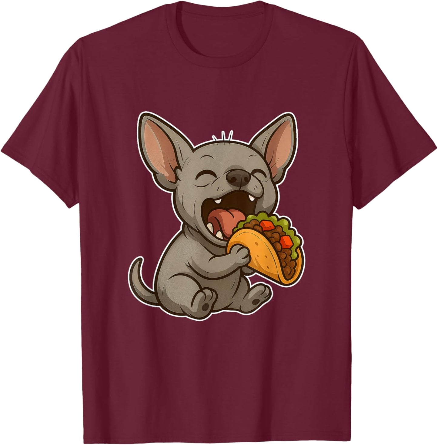 Funny Xolo Dog Eating a Big Taco Kawaii Cartoon T-Shirt - T-Shirt | Maroon