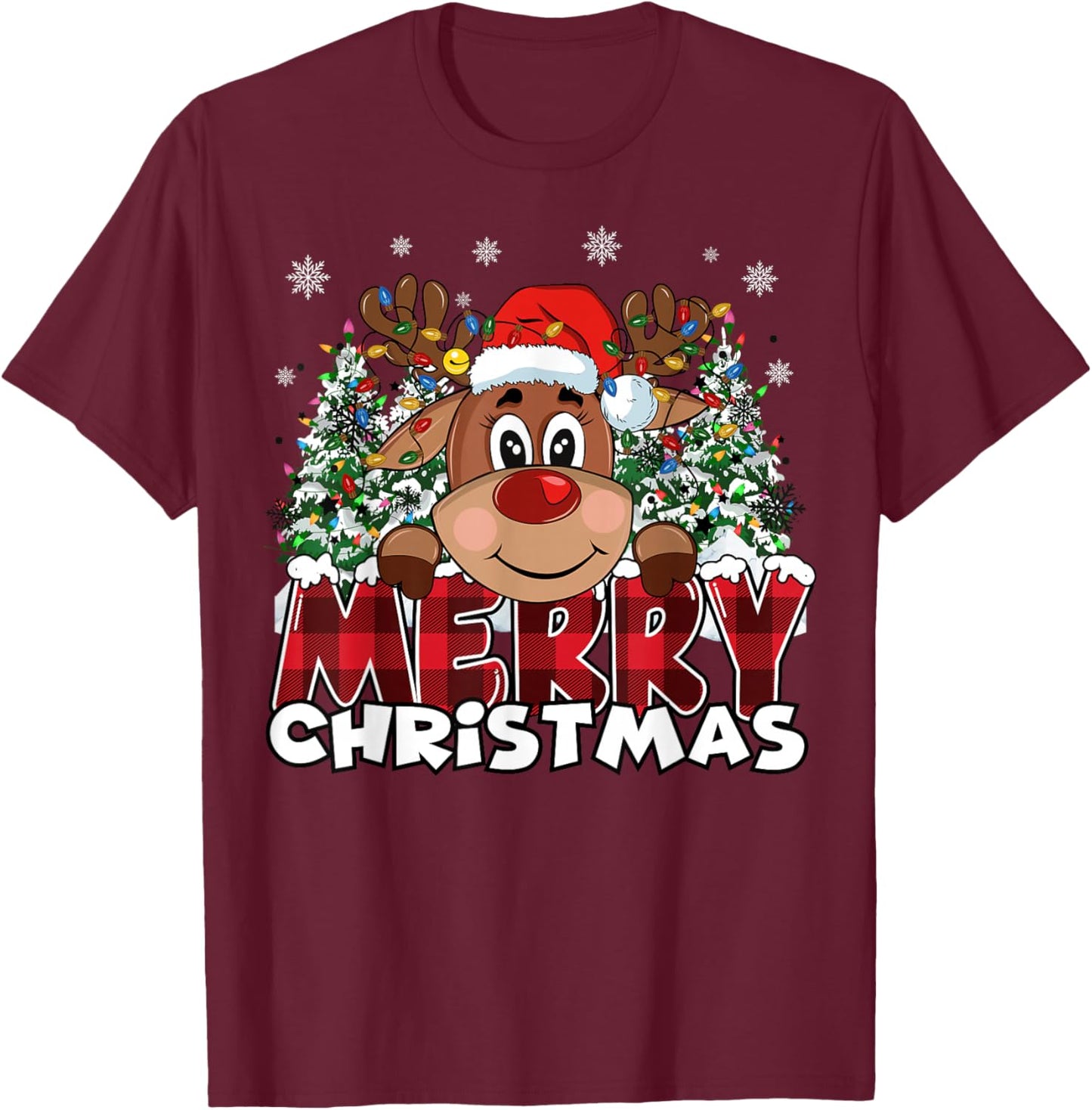 Funny Reindeer Xmas Men Women Family Merry Christmas T-Shirt - T-Shirt | Maroon