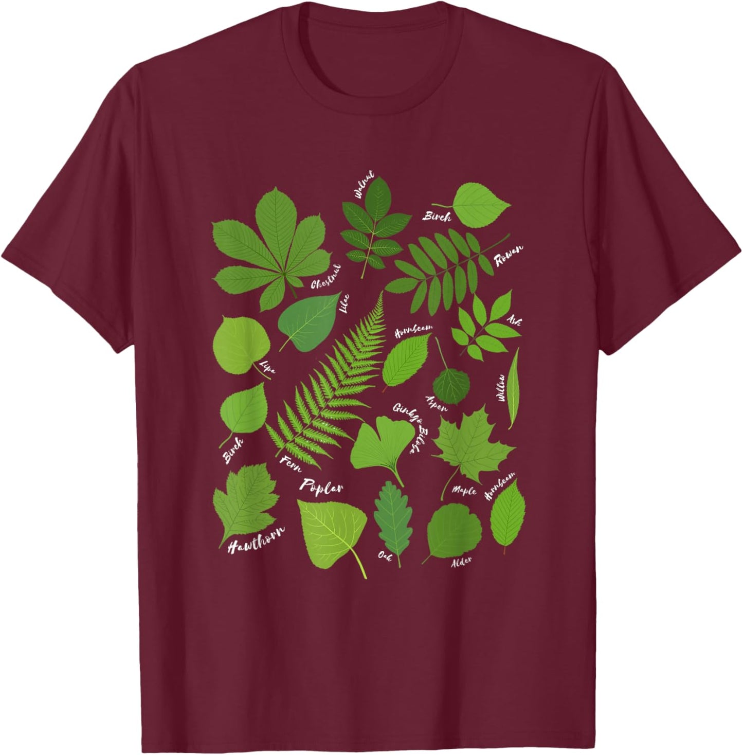 Different Types of Tree Leaves Common Leaves Nature Lovers T-Shirt - T-Shirt | Maroon