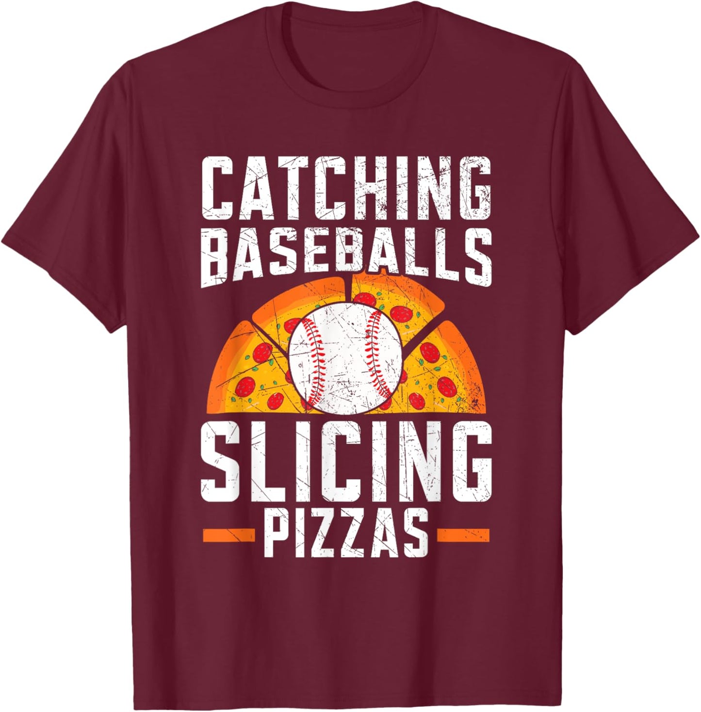 Pizza Baseball Player Baseball Lover Sport Italian Food T-Shirt - T-Shirt | Maroon