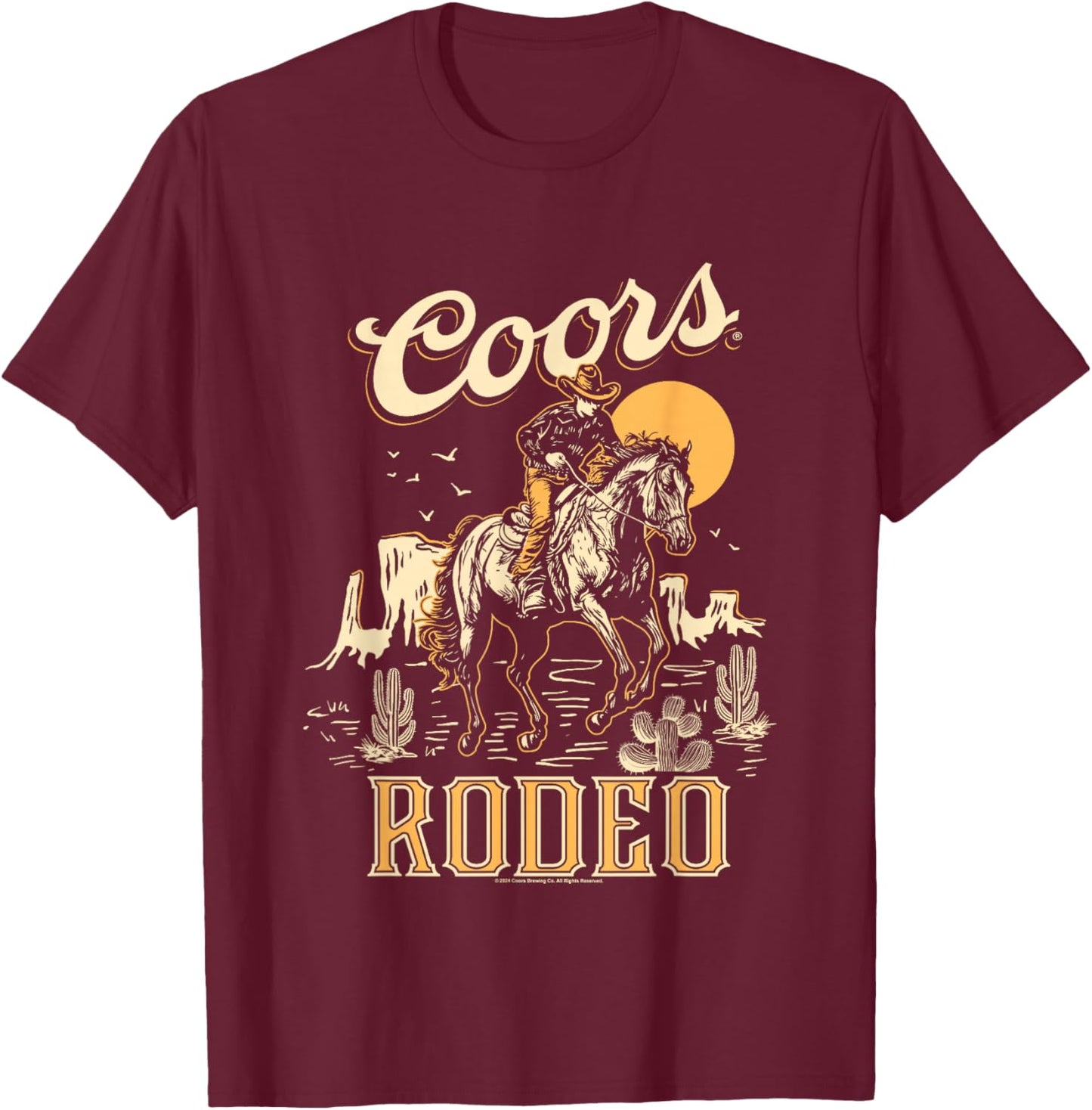 Coors Brewing Company Rodeo Vintage Outline Big Chest Poster T-Shirt - T-Shirt | Maroon
