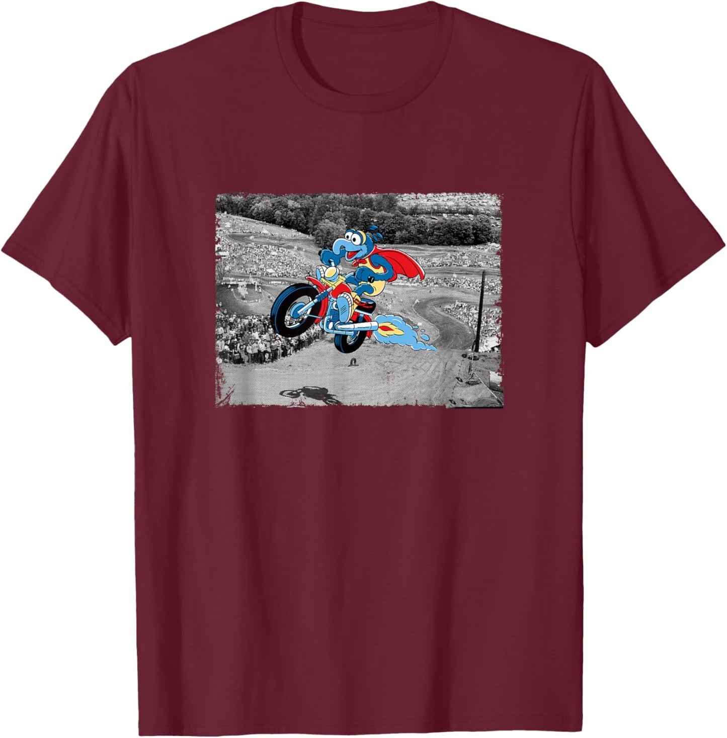Disney The Muppets Gonzo Motorcycle Ride Big Chest Poster T-Shirt - T-Shirt | Maroon