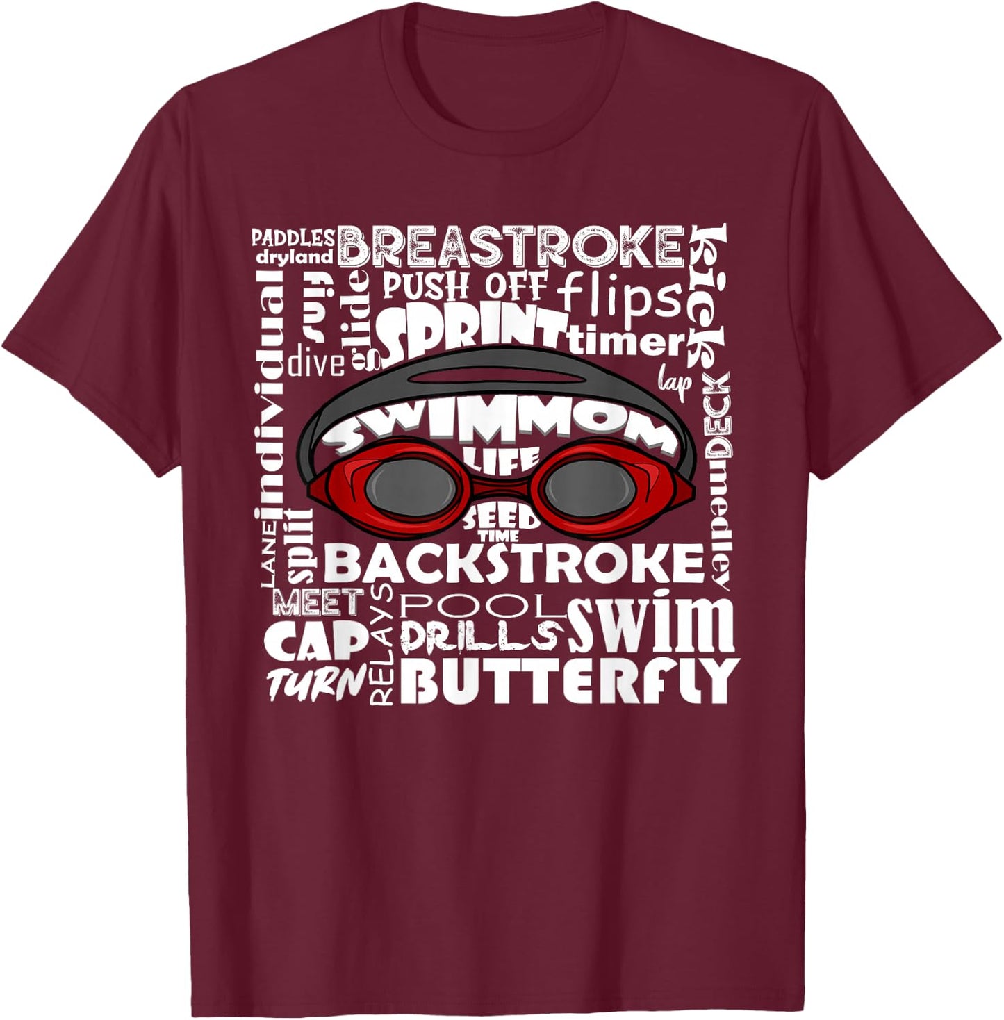 Swim Mom Swimmer Funny Swimming Sport Goggles Practice Team T-Shirt - T-Shirt | Maroon