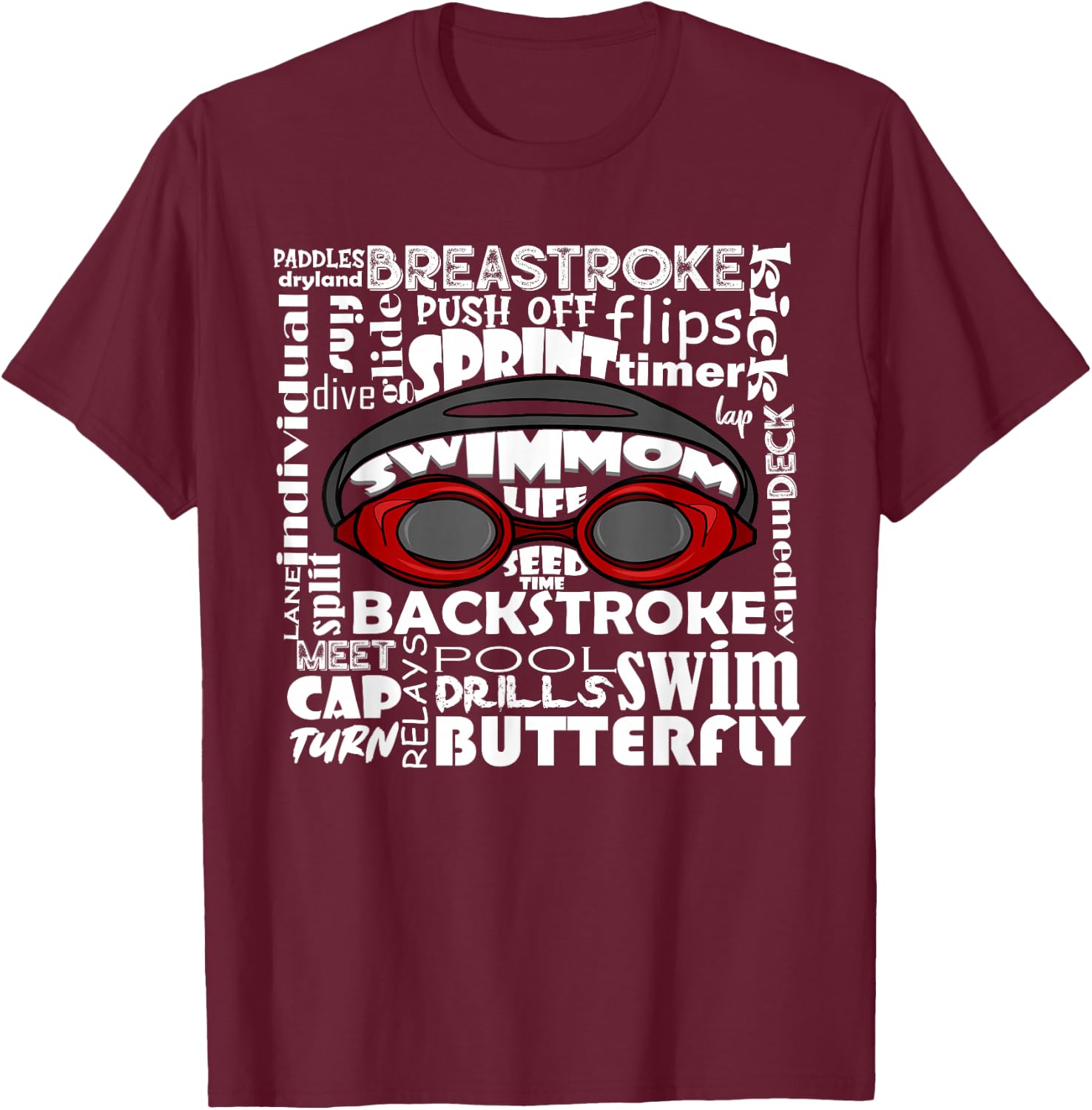 Swim Mom Swimmer Funny Swimming Sport Goggles Practice Team T-Shirt - T-Shirt | Maroon