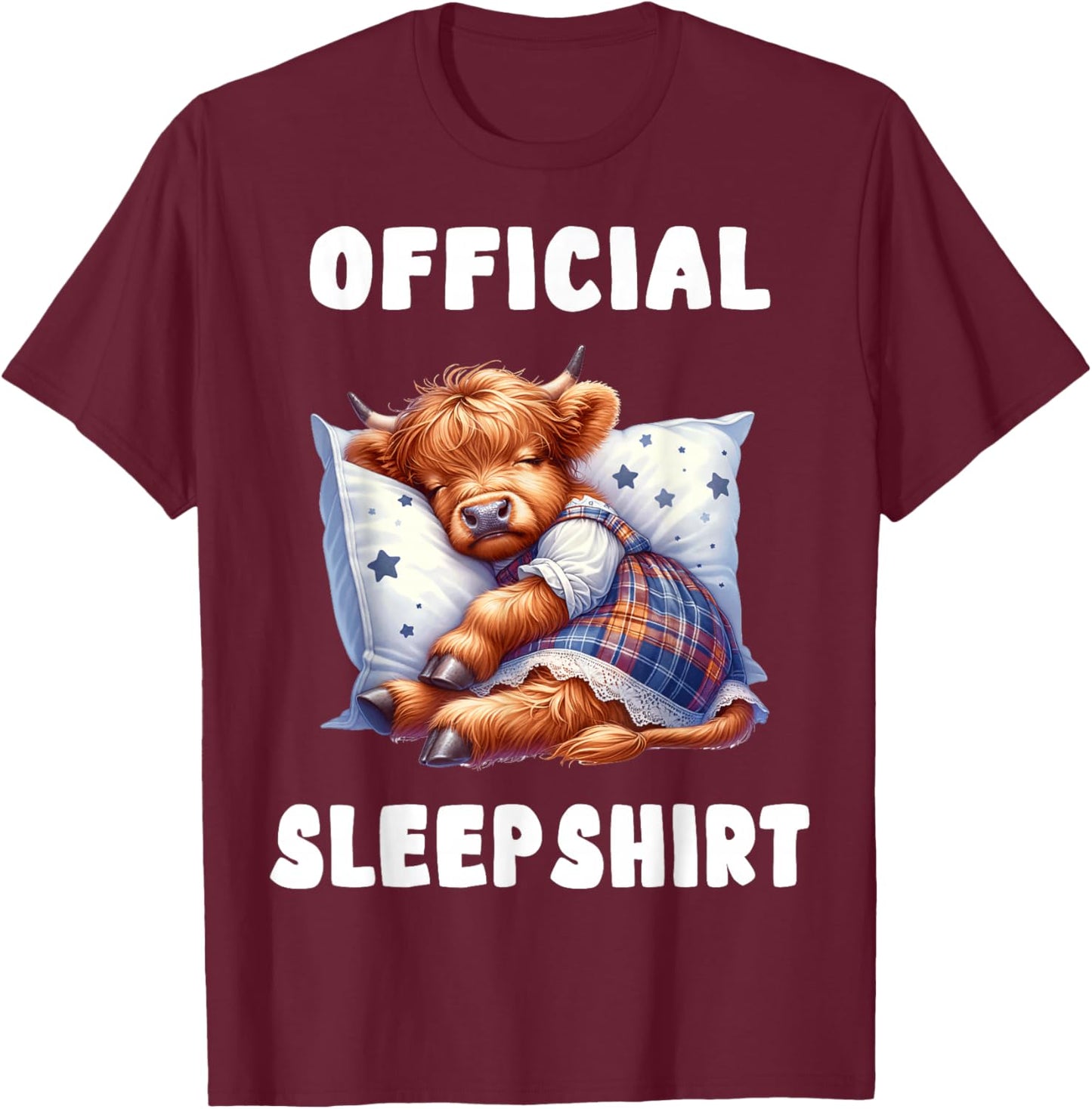 Highland_cow - Official Sleepshirt Pajamas Nightgown T-Shirt - T-Shirt | Maroon