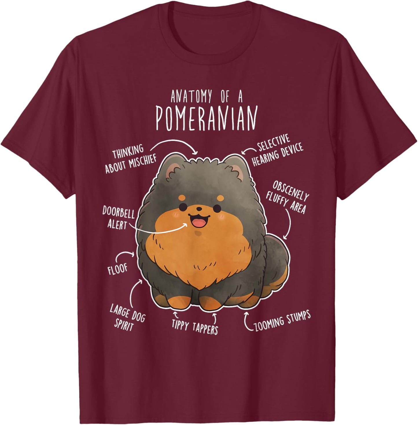 Black and Tan Pomeranian Dog Anatomy, Funny Cute Pet Pom Mom T-Shirt - T-Shirt | Maroon